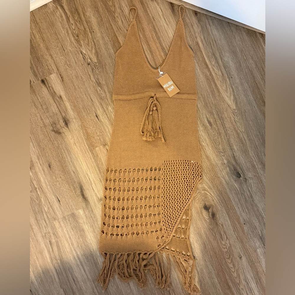 Tan Knit Sleeveless Maxi Dress